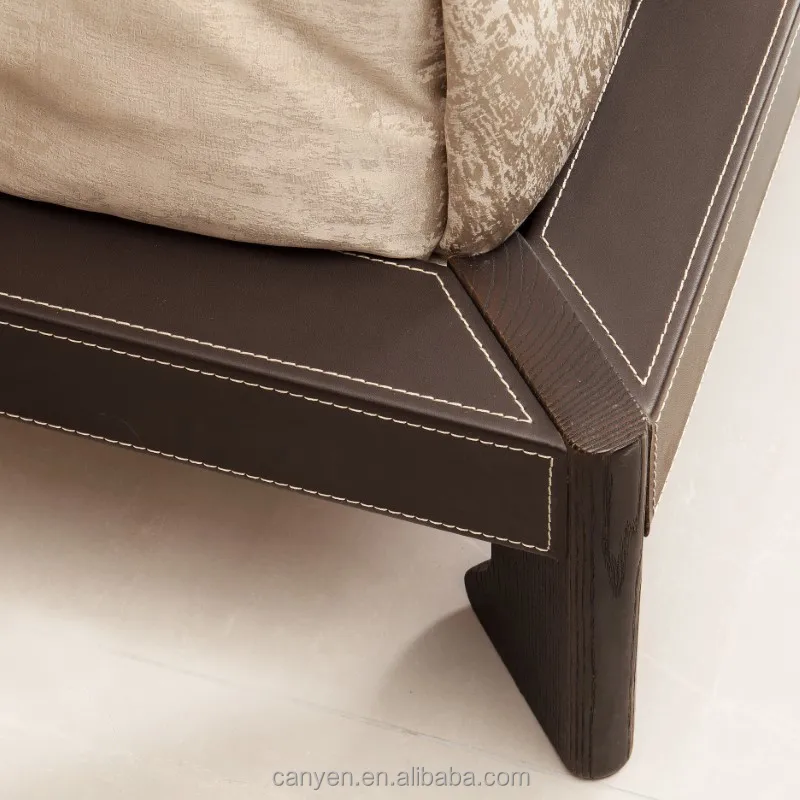 Modern Simple Solid Wood Double Bed Light Luxury Master Bedroom Soft Bag Imported Leather Atmospheric