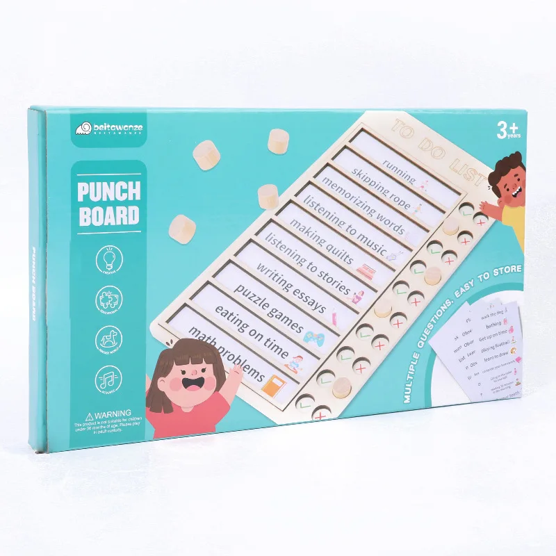 Kids Self-Discipline Punch Board Earlier Educational Wooden Montessori Develop Good Habit Do List Board Toys
