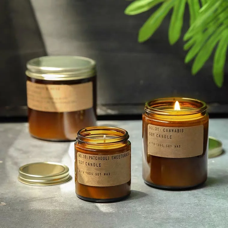 Wholesale Luxury Gift Home Decor Meditation Aromatherapy Fragrance Amber Brown Glass Jar Scented Candles