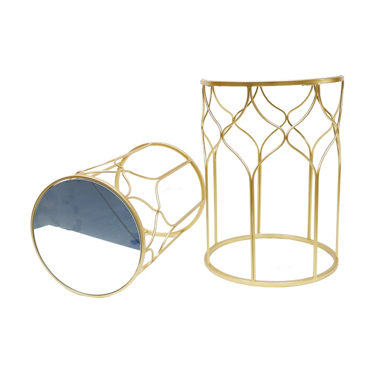 Metal Rattan Set of 2 Marble Round Side Coffee Table Luxury Decorative Mirrored Console Table Gold Modern for Outdoor Garden T/T