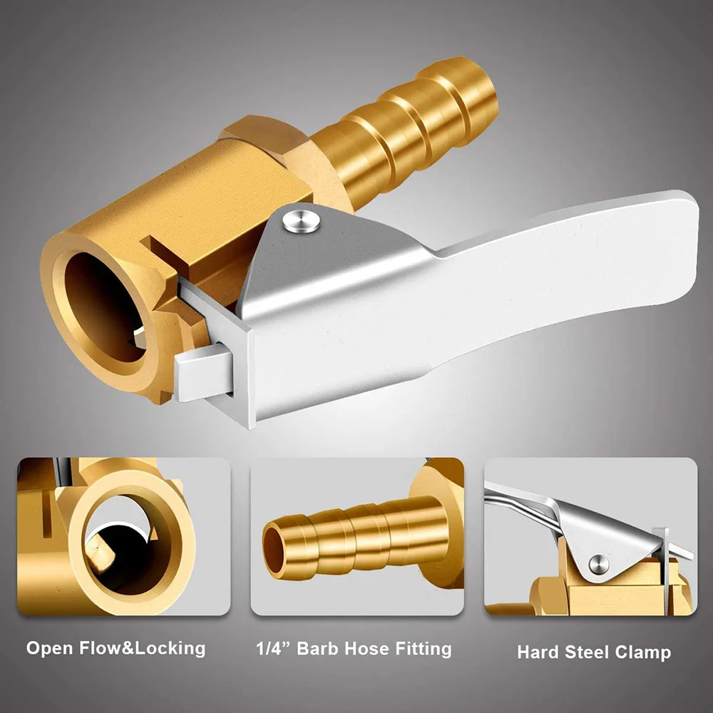 6mm  8mm tire valve inflation brass air chuck with clip, tire chuck hose end with for hose repair