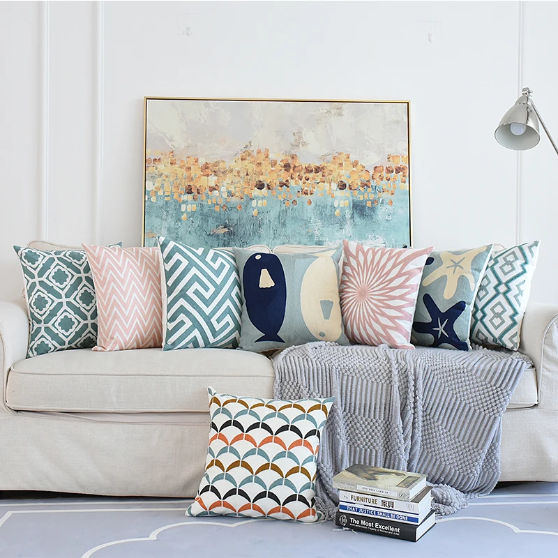 chevron Dahlia polyester peach simple falling leaves cushion cover geometric flocks vintage retro classic cushion cover