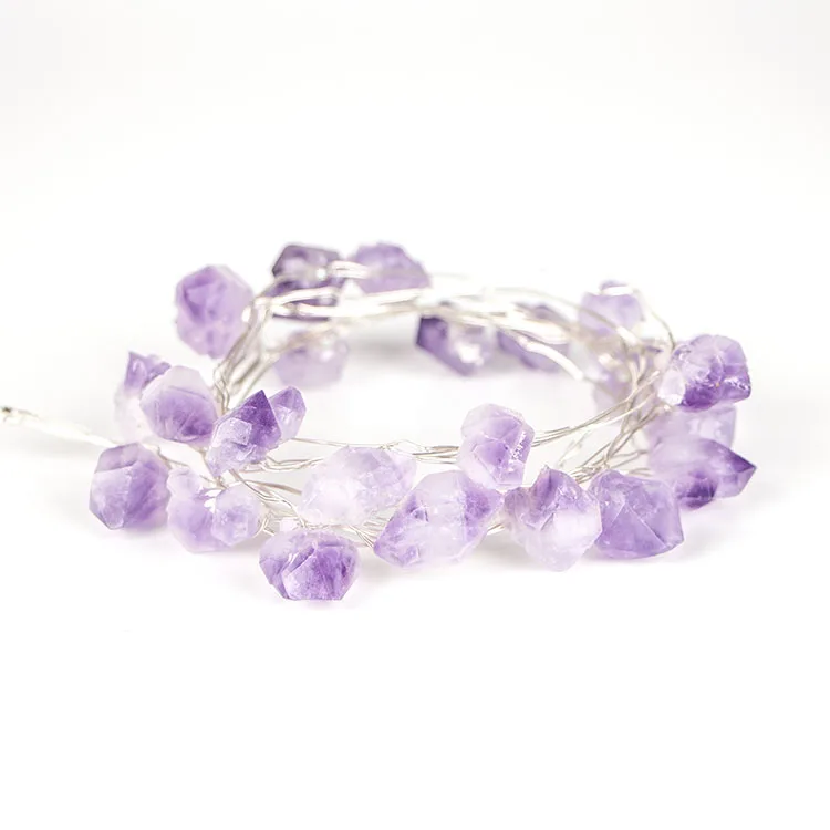 
25 Crystal Gemstones Christmas Decoration Battery Operated Natural Amethyst LED String Light 