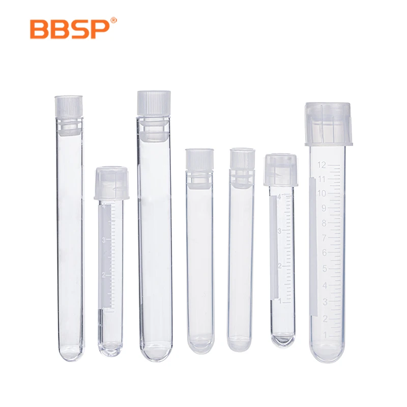 BBSP Free Shipping 12x100mm Transparent Laboratory Clear Plastic Test Tubes Vials With Push Cap School Lab Supplies