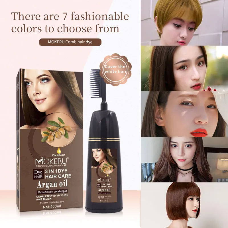 MOKERU OEM Hair Dye Shampoo Low Ammonia Natural Herbal Thailand Color Dark Brown Black Coloring Permanent Comb Hair Dye Shampoo