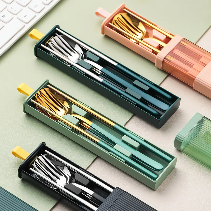 Portable Picnic Spoon Fork Sets with Box Luxury Food Tableware Flatware Set Western Stainless steel Cutlery Set