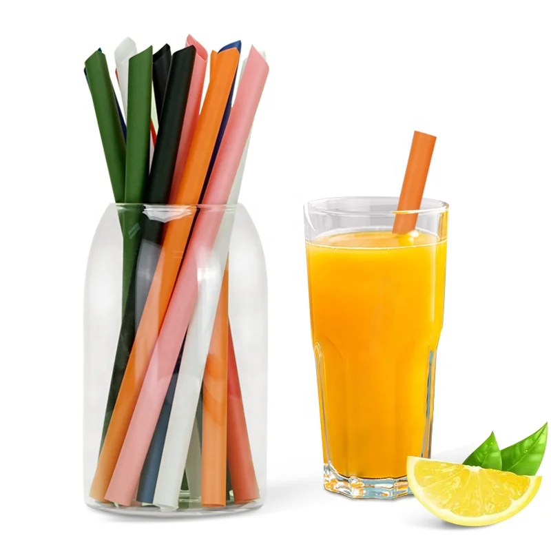 Polylactic acid material colorful bubble tea straight straw degradable individually packaged pla straws with wrap printing paper