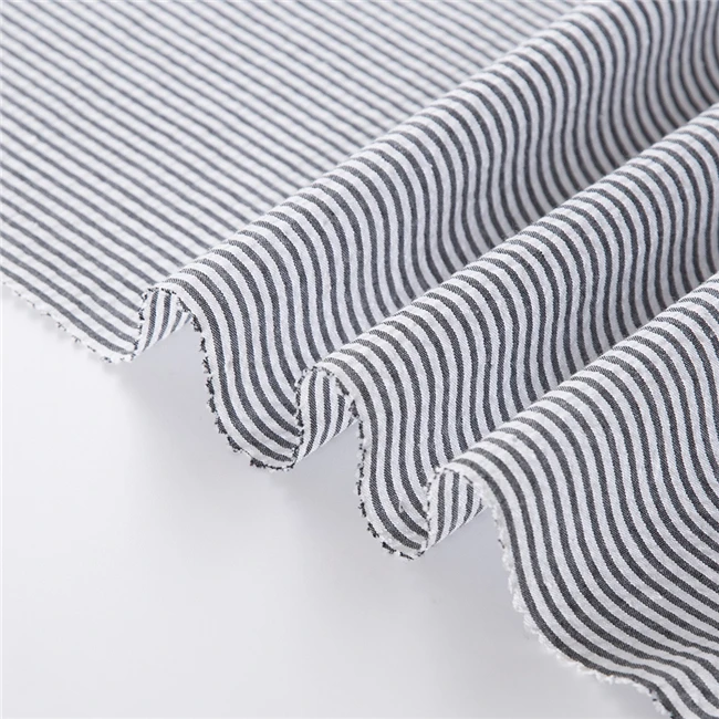 
Modern Design Grey and White Striped fabric Cotton Seersucker Fabric 