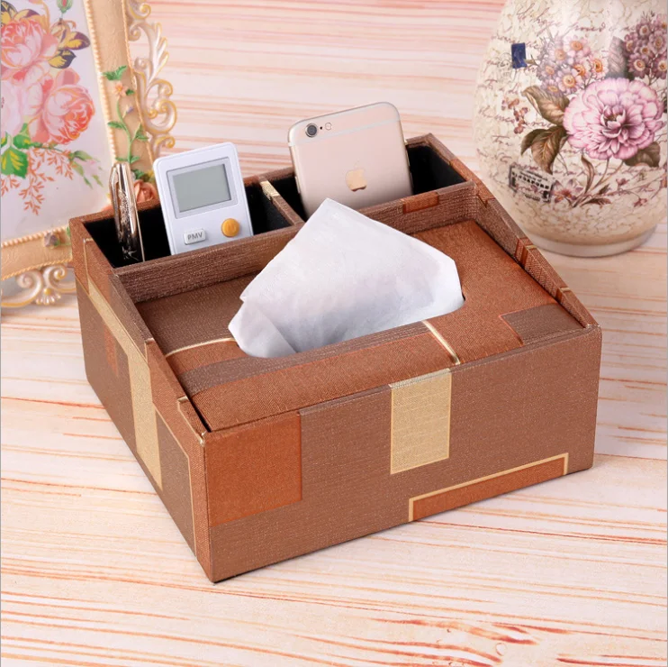 
Leather stationery Paper Holder desk organizer divider storage tissue box 
