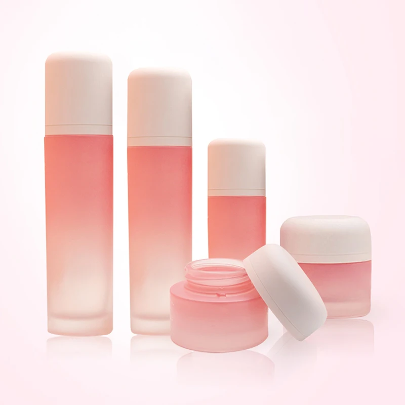 Custom Empty Luxury 50ml 100ml 120ml Skin care Bottle Packaging Pink Frosted Toner Cosmetic Pump Glass Mist Spray Bottles