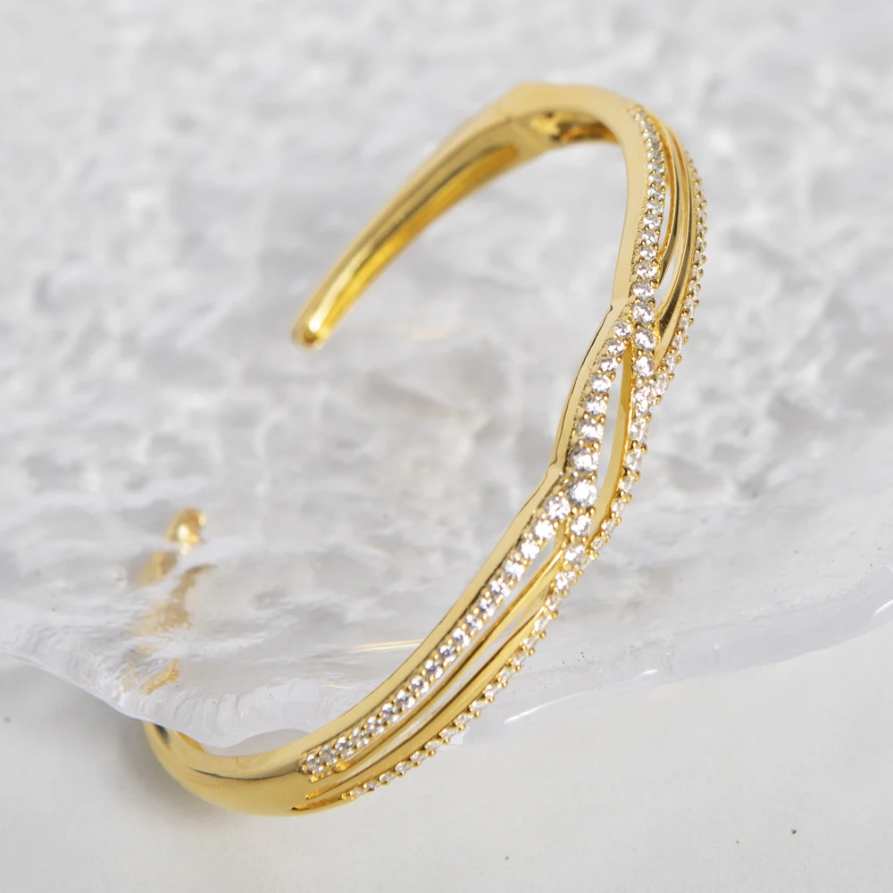 Carline 925 sterling silver custom 18k gold plated multilayer hollow zircon gold bracelet jewelry for women