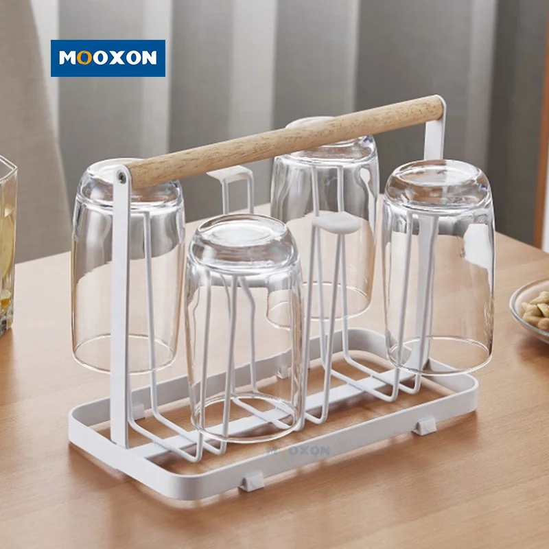 Organizer 6 Cup Metal Drainer Mug Cups Storage Holder Racks Kitchen Home Accessories St       d Cup Drying Rack With Wood Handle