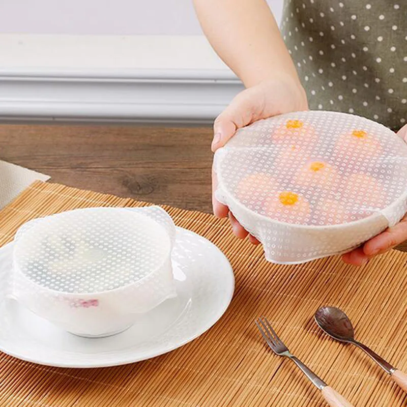 3Pcs/set Transparent Organic Silicone Vacuum Stretch Cover Food Freezer Microwave Multi Cover Reusable Kitchen Package H217