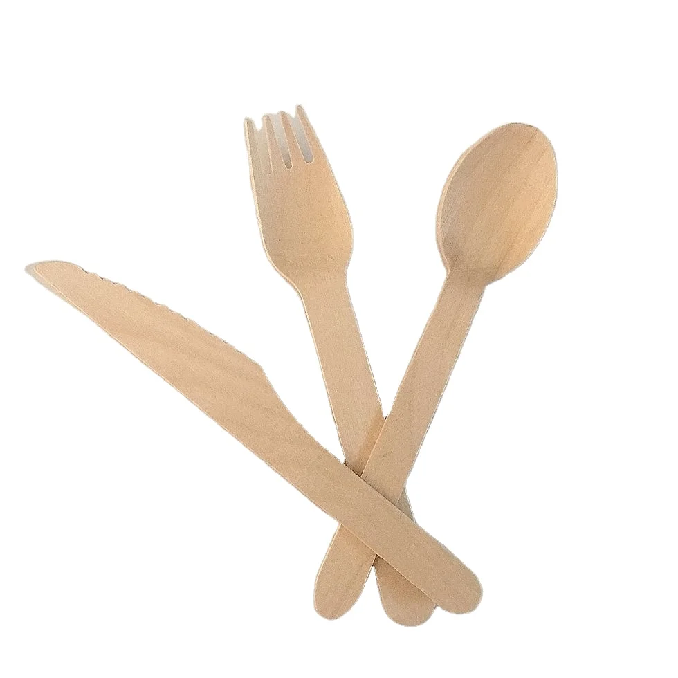 Yihong China Manufacturer Disposable Wooden Cutlery 160mm Spoon Fork Knife for Party Tableware Cutlery Set