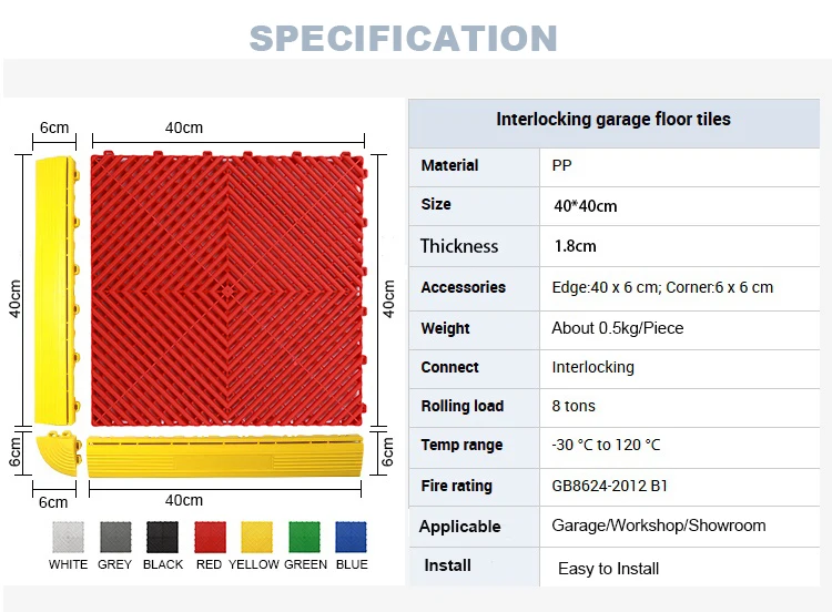Wholesale 400*400*18mm Anti Slip Pp Interlocking Garage Floor Tiles/Removable Plastic Interlocking Floor Mats For Car Wash