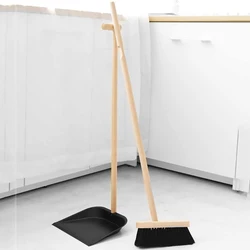 FSC Sustainable High quality upright lobby long handle wooden broom wooden dustpan and brush set