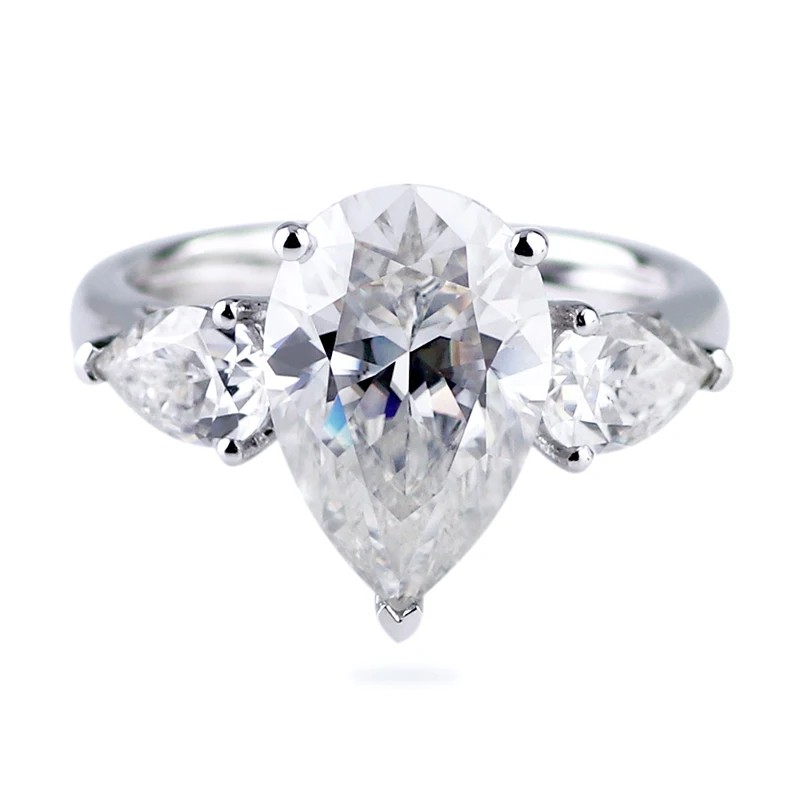 Modest luxury eternity PT950 platinum wedding ring with 8x12mm 4 carats pear cut moissanite diamond