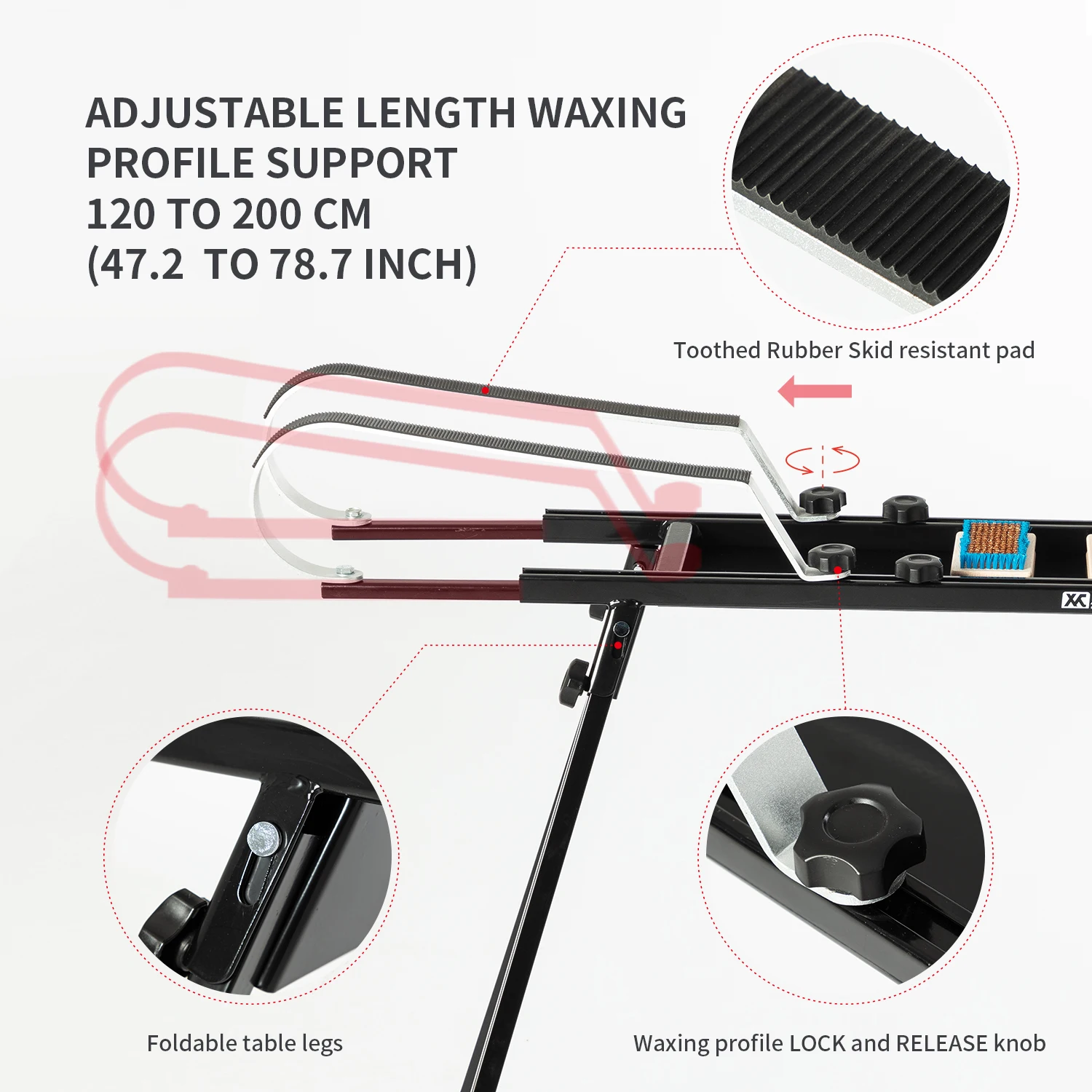 Cross County Nordic Ski Double Waxing Profile Bench with Foldable Legs for Traveling Adjustable Waxing Profile