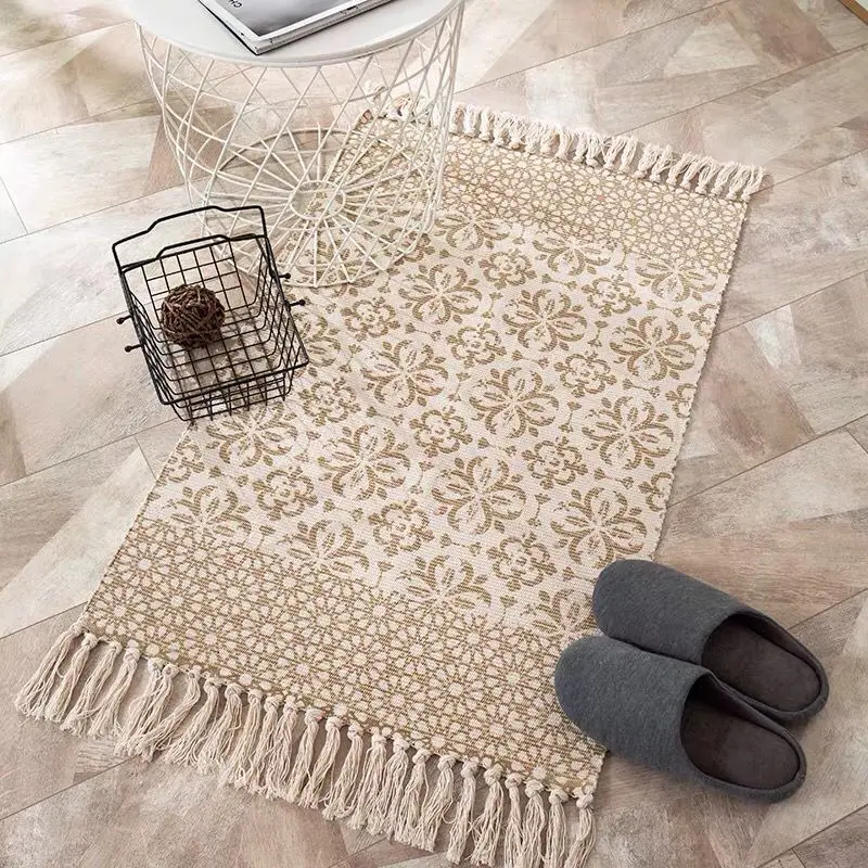 Foreign Trade Bohemian Tassel Simple Cotton And Linen Retro Clan Style Rugs And Carpets Living Room Bedroom Bedside Mats