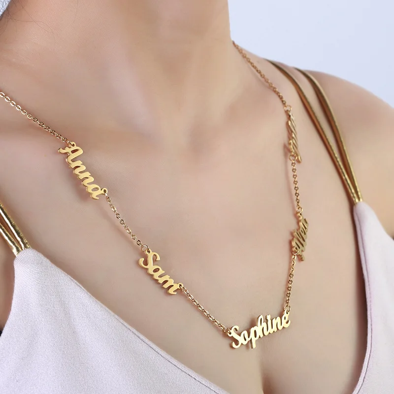 Dropshipping Custom Multiple Names Jewelry Any Language Font Name Plate Necklace Jewelry