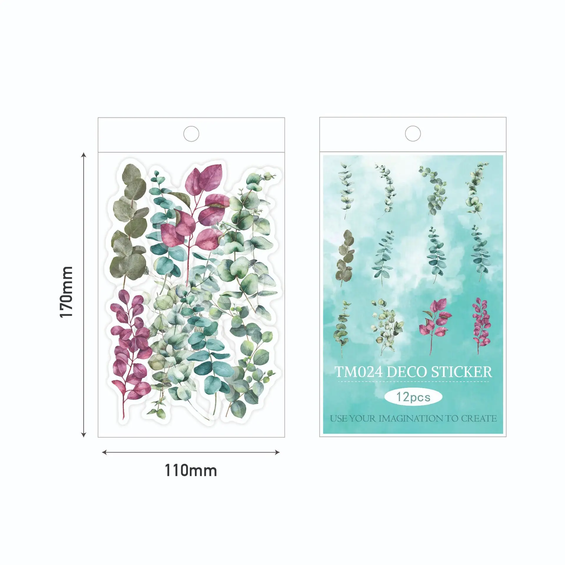 Vintage PET Transparent Flower Sticker Bag Creative Handbook DIY Plant Stickers 12 pieces