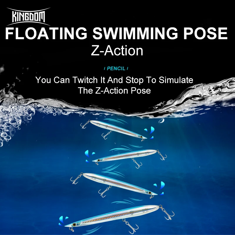 Kingdom hot sale pencil fishing lure floating long casting hard plastic sea bass oem 20g/155mm pencil fishing lure for saltwater