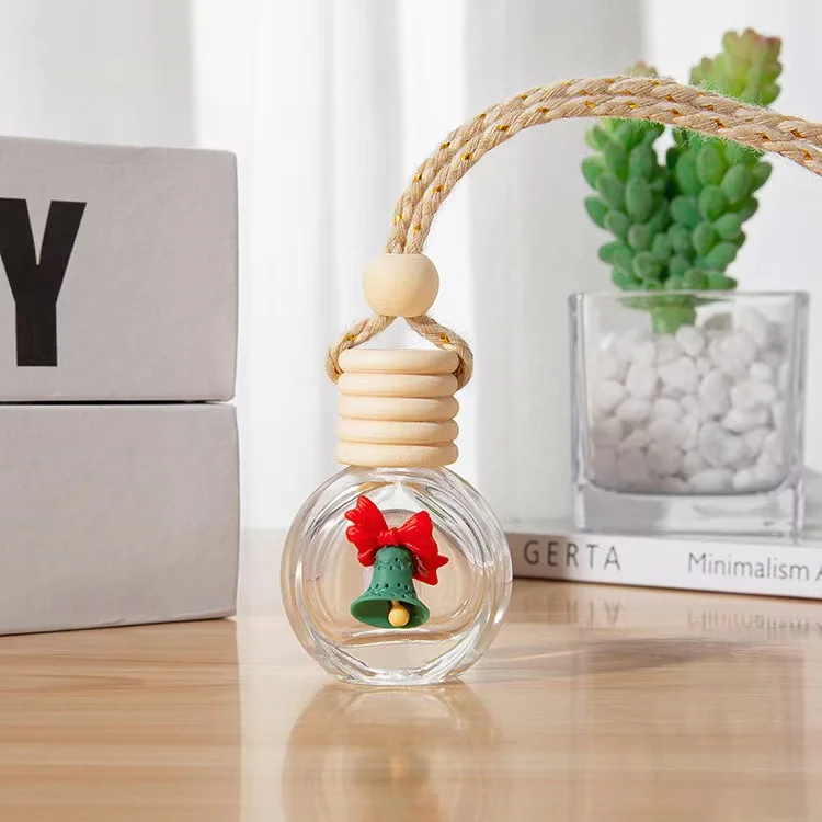 Wholesale Christmas Design Hanging Diffuser Car Air Freshener Empty Car Perfume Essential Oil Glass Bottle