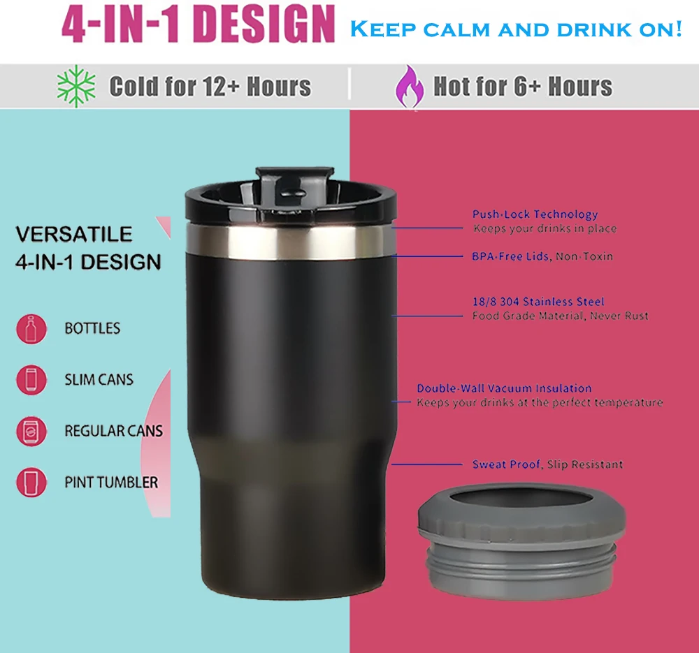 LEAPING Stainless Steel Triple Insulated Coozies 4 in 1 Can Cooler for 12 oz Skinny or Standard Can