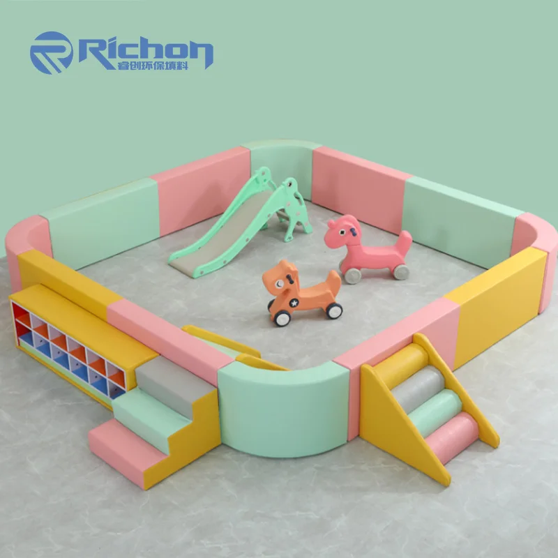 Soft Play Foam Block Purple Pink Mat Indoor Playground Toddler Soft Play Equipment Set With Ball Pit