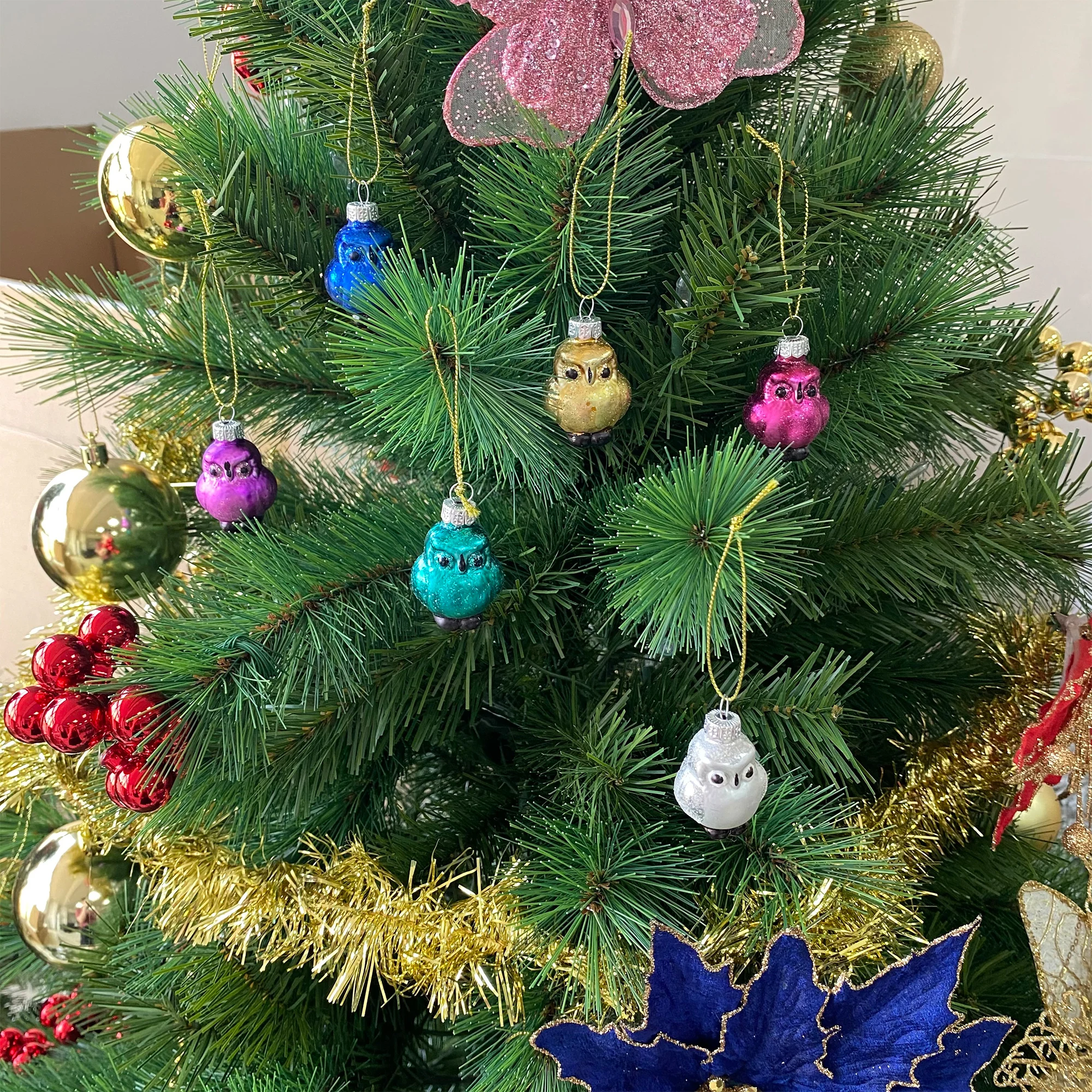 Wholesales Christmas Decoration Mini Glass Owl Ornaments in box for Christmas Decoration