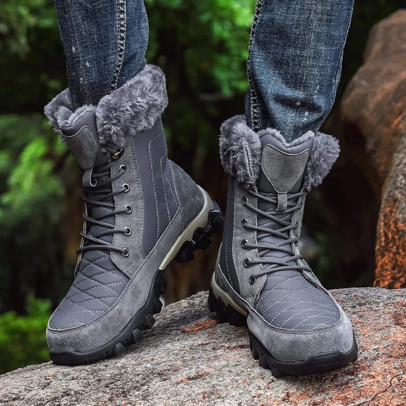 Замшевые ботинки с флисовой отделкой и высоким верхом, модная зимняя обувь, размер 38-46, теплая плюшевая нескользящая амортизирующая мужская повседневная обувь, мужские ботинки