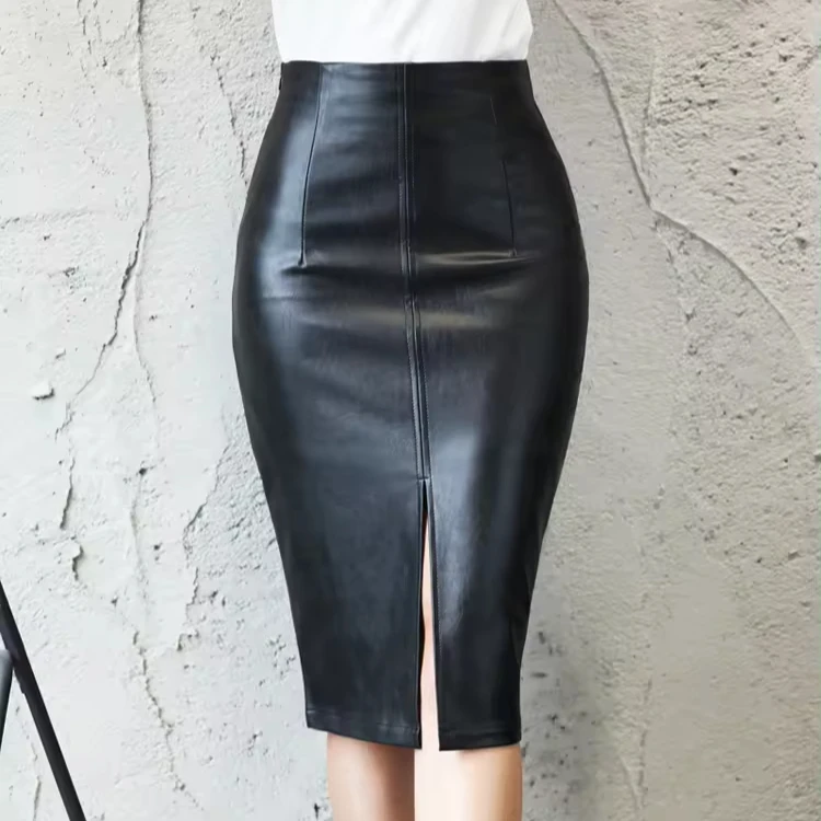 Plus size summer fashion fitting leather skirt  midi  skirt sexy office skirts for ladies