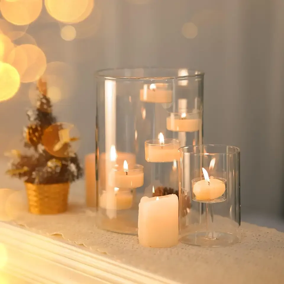Clear candle holder candle jar cylinder glass candlestick for Wedding Table Centerpiece Birthday Decoration