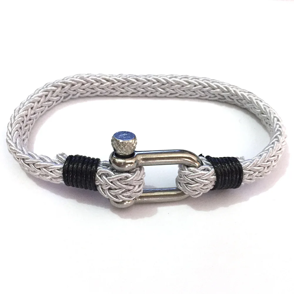 Silver U Shaped Shackle Women Men Beige Nylon Rope Bracelet Stainless Steel Ocean Sailing Bracelet