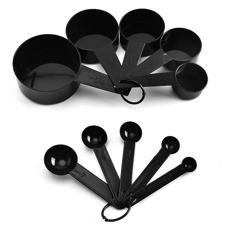 10piece black plastic measuring cups and measuring spoons