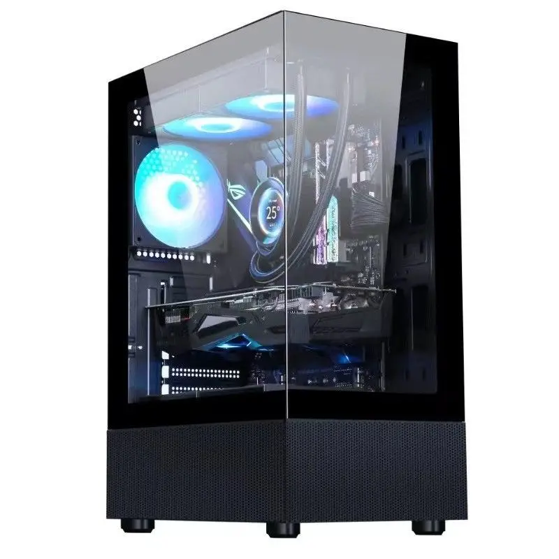 ITX PC Case with 270° Full View Tempered Glass Gamer Desktop Computer Case M-ATX Gaming PC Chassis Column-Free Design