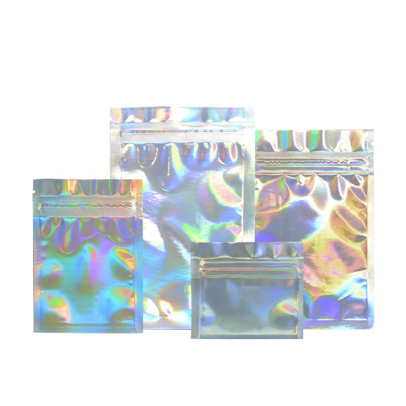 Custom Resealable Zipper Laser Holographic Cosmetic Aluminum Foil  Mylar Bags Holographic Pouches For Eyeshadow Packaging Pouch