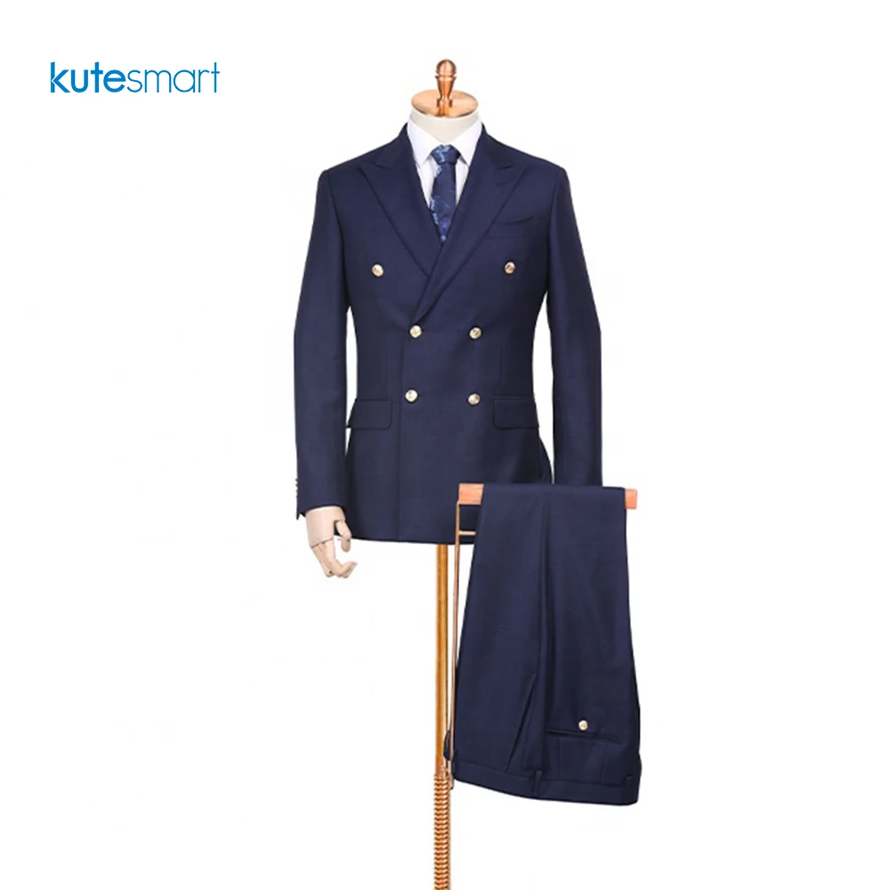 Мужские костюмы Kutesmart, классические деловые костюмы из 3 предметов с шерстяным воротником и синим воротником, костюмы для мужчин