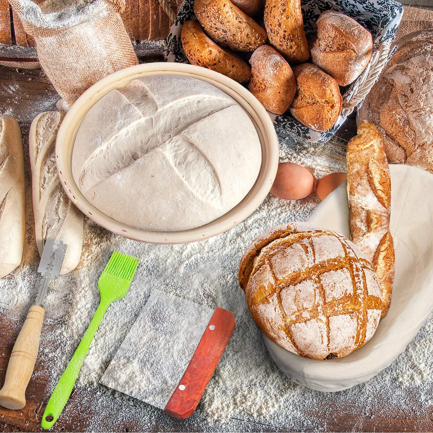 Complete Cake Baking Set Bakery Tools Biscuit Mold Press Benneton Bread Proofing Basket with Liner Bakeware flour Proofing