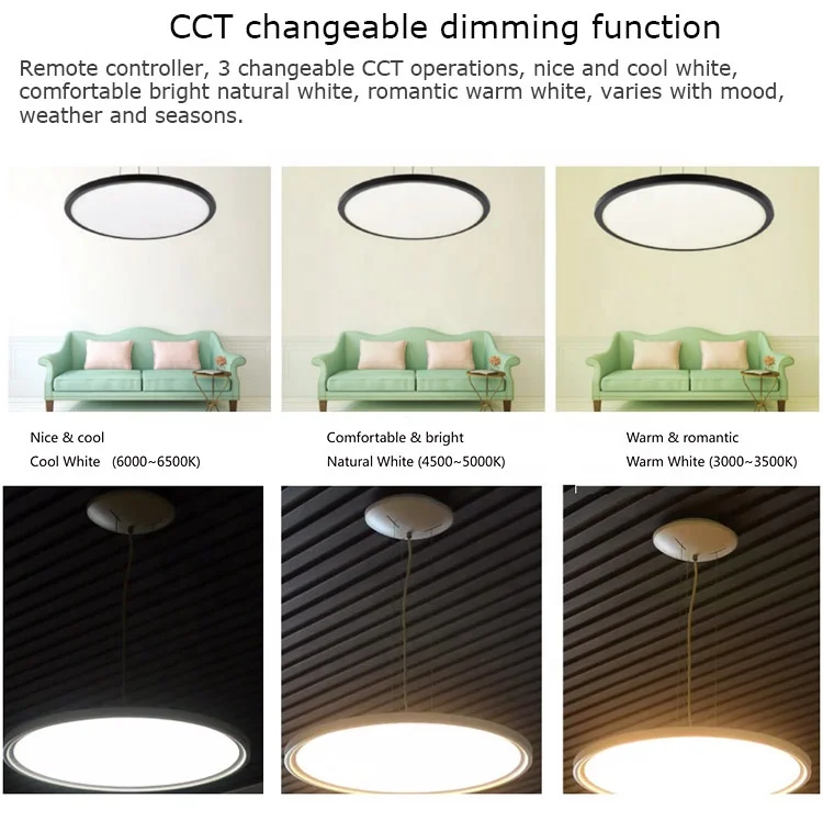 Hanging Aluminum CE 24W 30W 40W 48W 60X60 2.4G WIFI Smart Led Penal Light Tricolor Dimmable Sliver White Panel Round Lamp 36W
