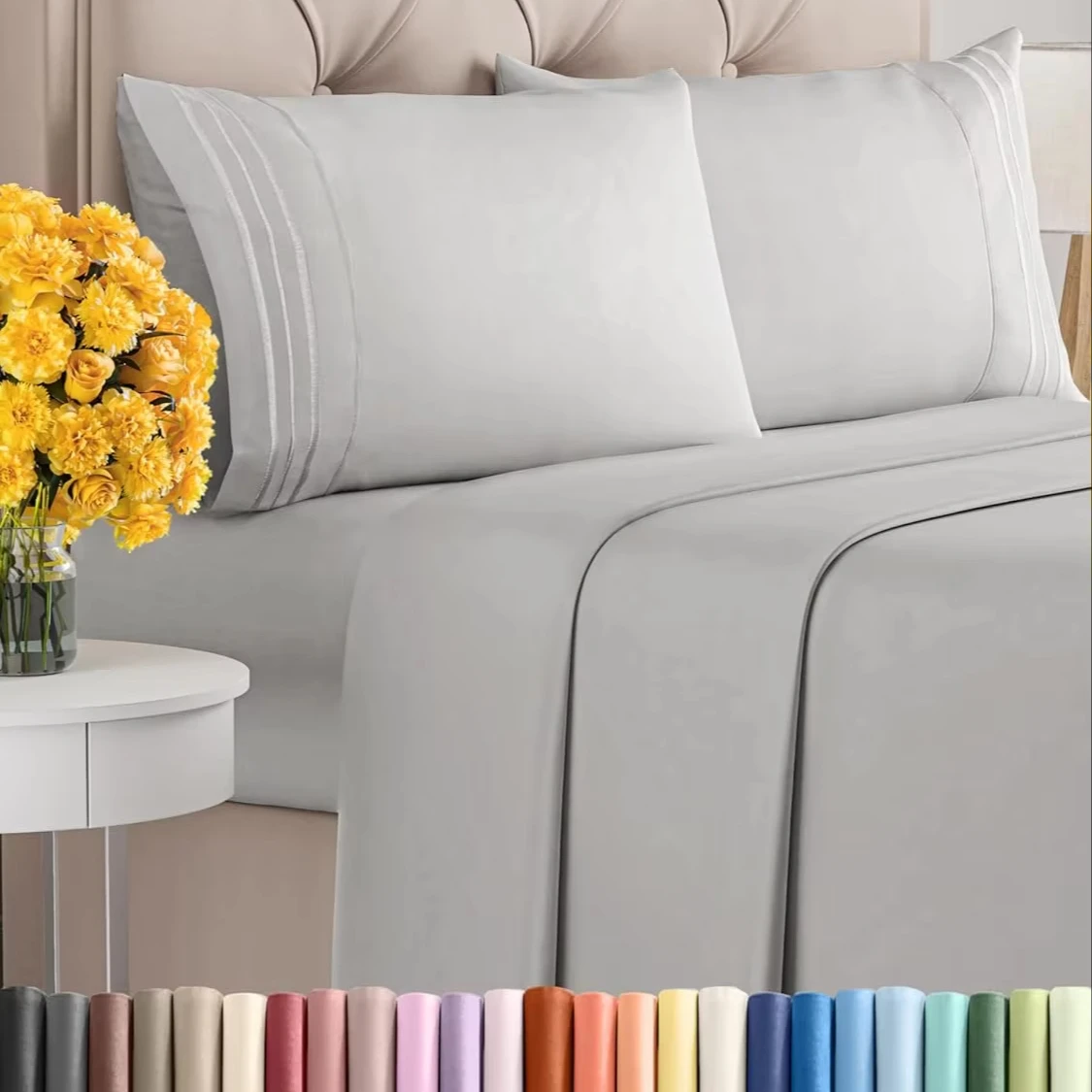 Oeko-Tex Microfiber Luxury Breathable Cooling Sheet Set Queen Size 4 Piece Bed Sheet Set