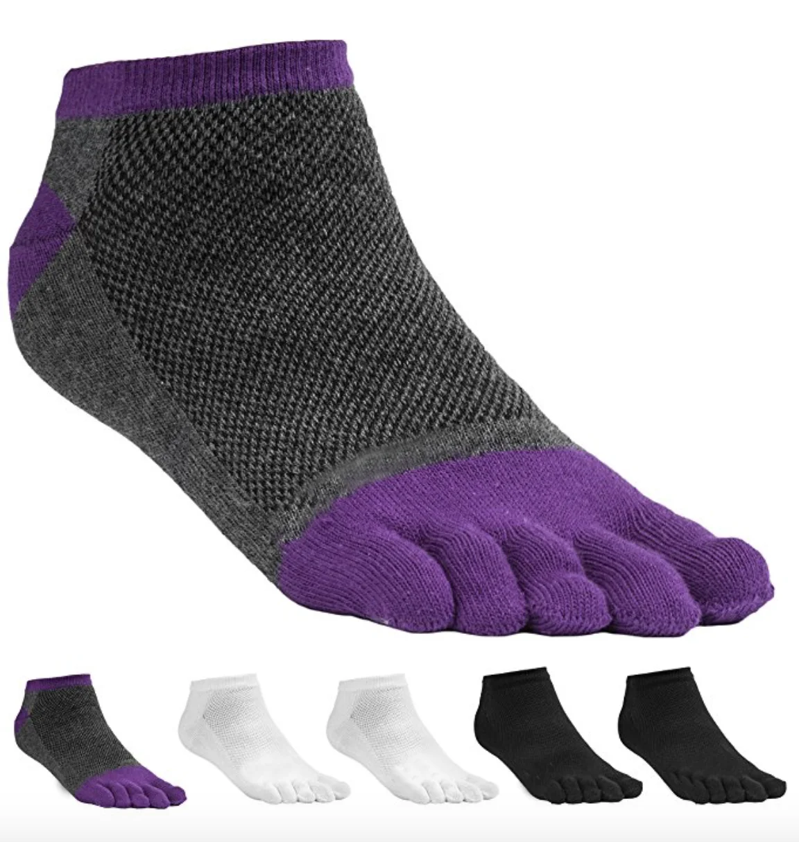 High Quality 100% Cotton Black Women Athletic Ankle Five Finger Toe Socks