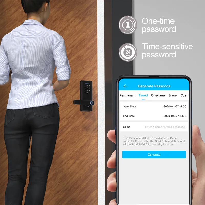 Electric Small Size Keyless Smart Biometric Fingerprint  Tuya App Remote Control Digital Door Lock