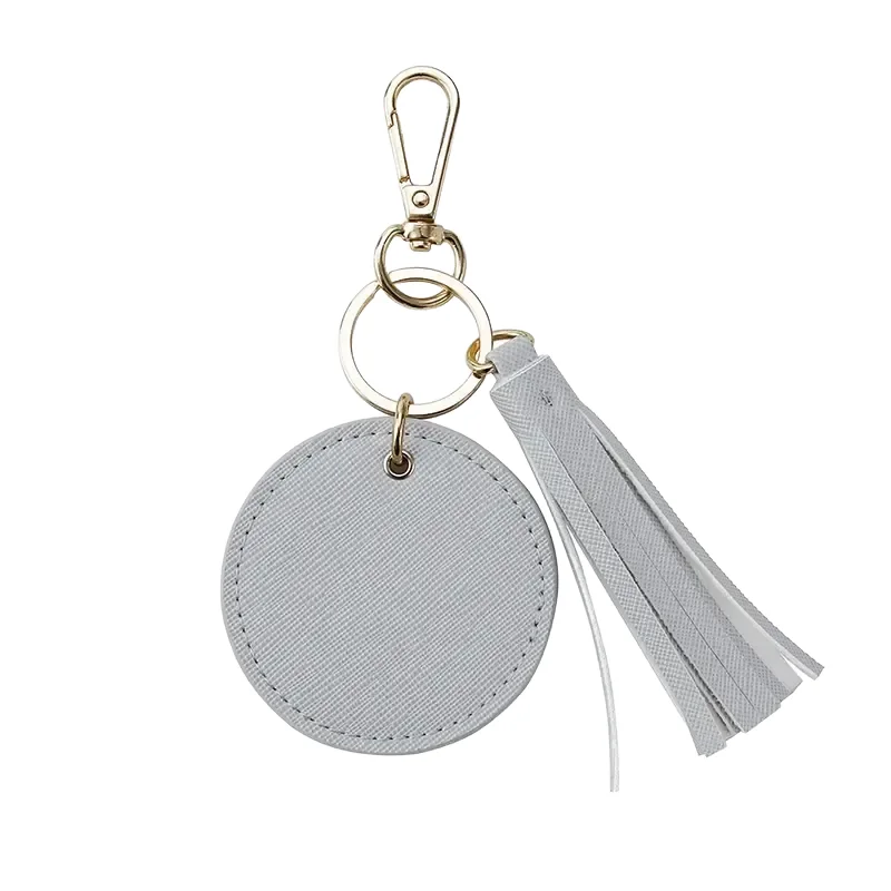 High Quality 2.5 Inch PU Leather Keychain with Tassel Zinc Alloy Keyring Custom Logo UV Printed Keychain