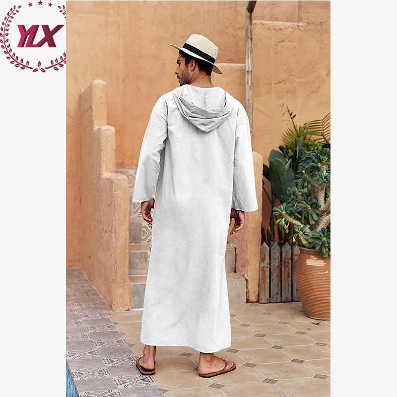 Embroidery Muslim Dubai White Robe Hoodie Men Saudi For Arab Thobe Islami