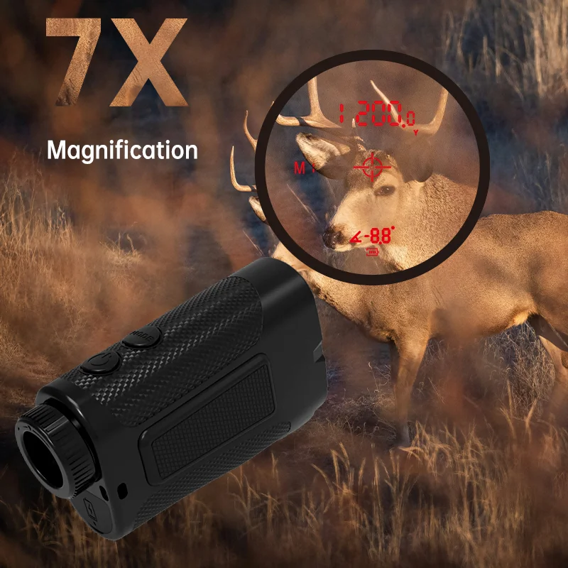 Compact Size Optical Instruments 1600-Yard Long Distance Hunting Range Laser Rangefinder  with 7X Magnification