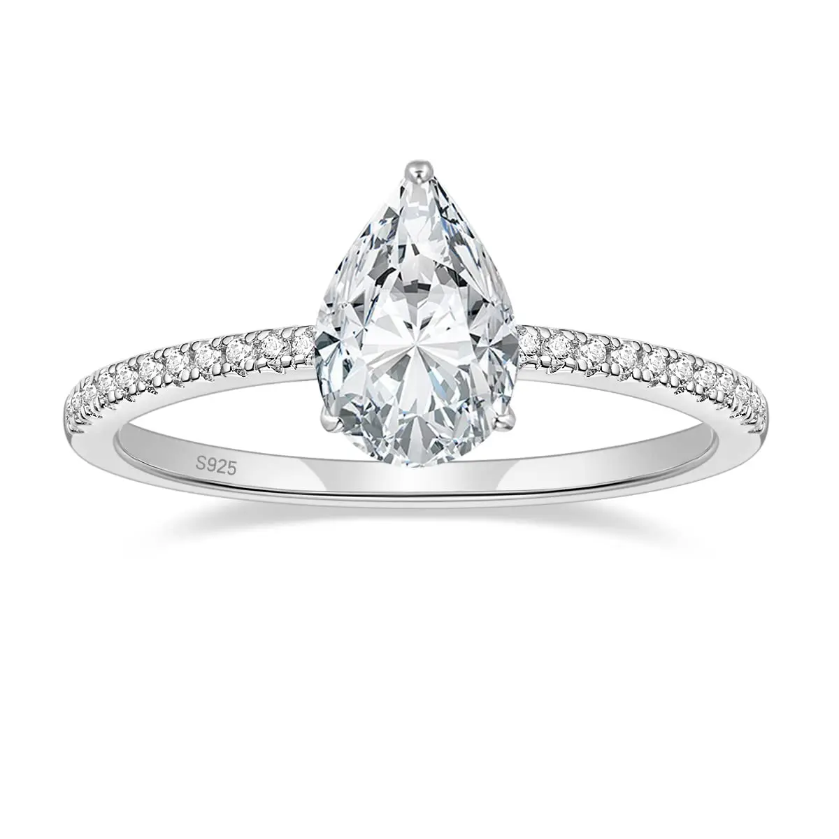 Elegant and Poised Pear shaped Moissanite 4 Carat Pear Cut Moissanite Ring 925 Sterling Silver with 18K White Gold Plated