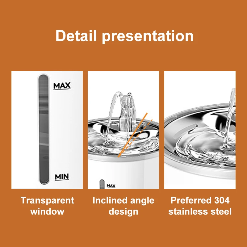 Stainless Steel Bowl Adjustable Water Flow Pet Fountain 2.6L Cat Water Bowl Automatic Fountain For Cat And Dog