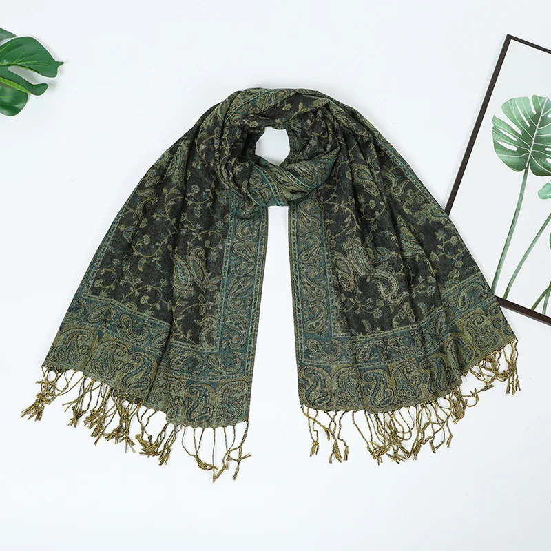 High Quality Winter Perlis jacquard scarf long soft classic acrylic  shawl for women