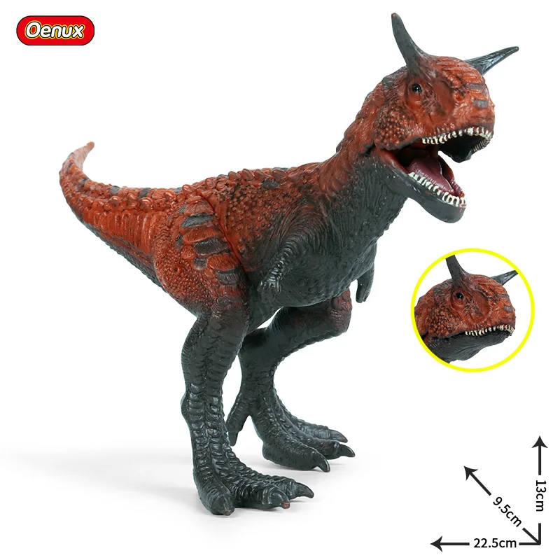 Oenux Wholesale PVC Animals Toy Jurassic Dinosaur Carnivorous Carnotaurus Mouth Can Open Action Figures Plastic  Model